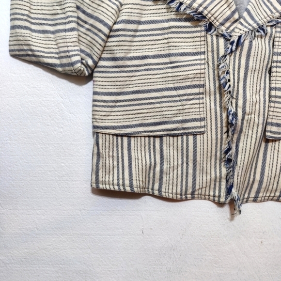 Anthropologie Greylin Striped Moto Blazer Jacket Women's XS Off White Blue - Picture 4 of 8